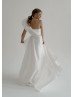 One Shoulder Ivory Satin Fashionable Wedding Dress